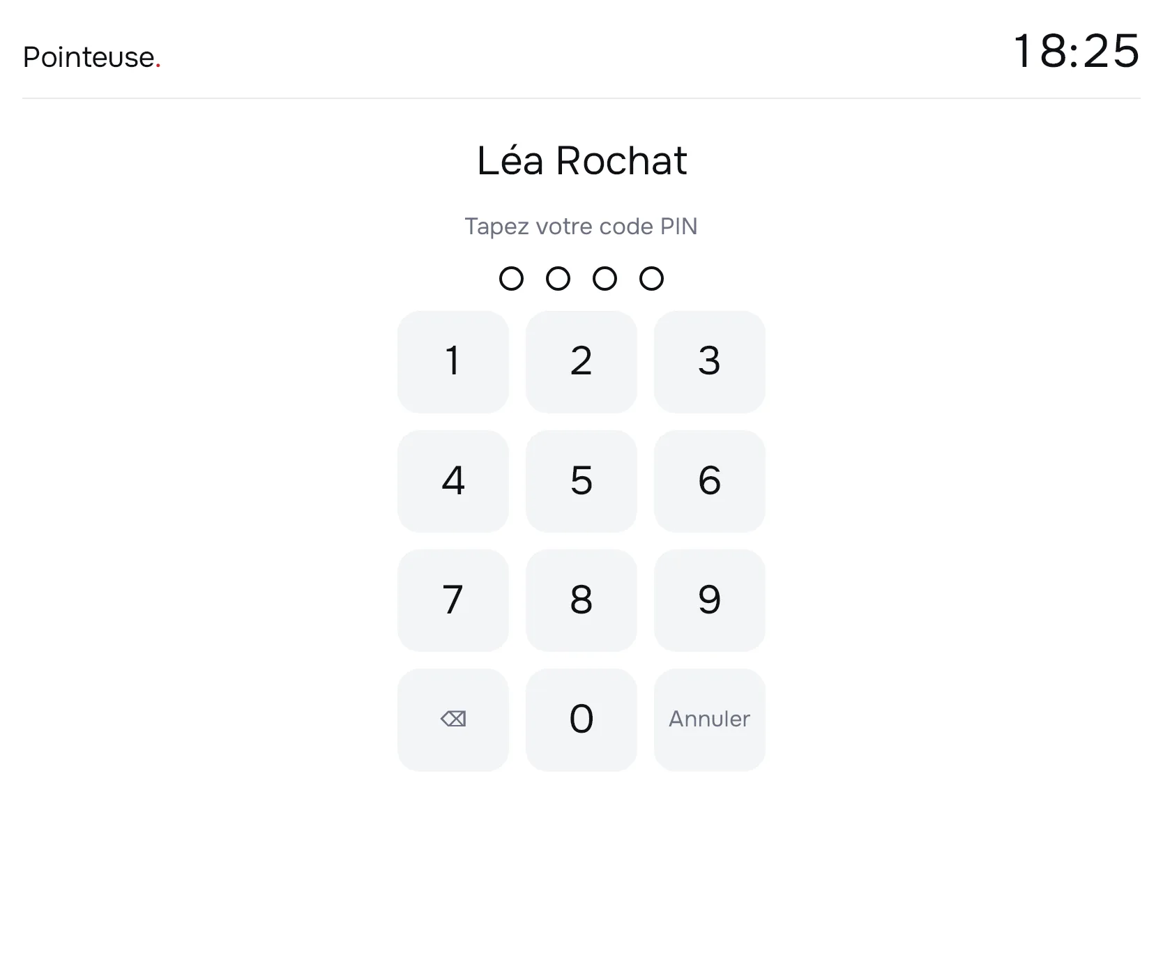 La borne de pointage sur iPad : Léa Rochat tape son code PIN à quatre chiffres